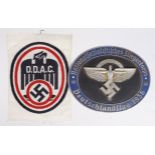 German NSFK metal enamel plaque with German DDAC cloth badge.