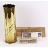 Trench Art - WW1 18Pr brass shell case engraved 'Zeebrugge'. With 4 items of ephemera