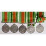 WW2, 5x boxed Defence Medals in separate boxes to various recipients