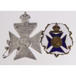 Sweetheart badges comprising 2 The Kings Royal Rifle Corps badges, one is silver, marked TLM