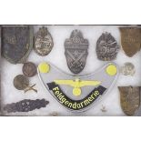 Mixed Collectors Display of German awards in case, consisting of Army Assault Badges, Shields,