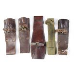 British Bayonet frogs, WW2 frogs for the P'07 SMLE bayonet, several dated 1942, four are leather and