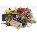 Box of Assorted Military Badges, Buttons, Rank Insignia, Arm Bands and a Lanyard. (approx 175+