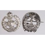 Sweetheart, silver badges(2) Rifle Brigade hallmarked M.B. Birm., 1906 & JRG&S Birm, 1919