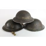 British WW2 Helmets to include Police, Home Guard and Army. (3)