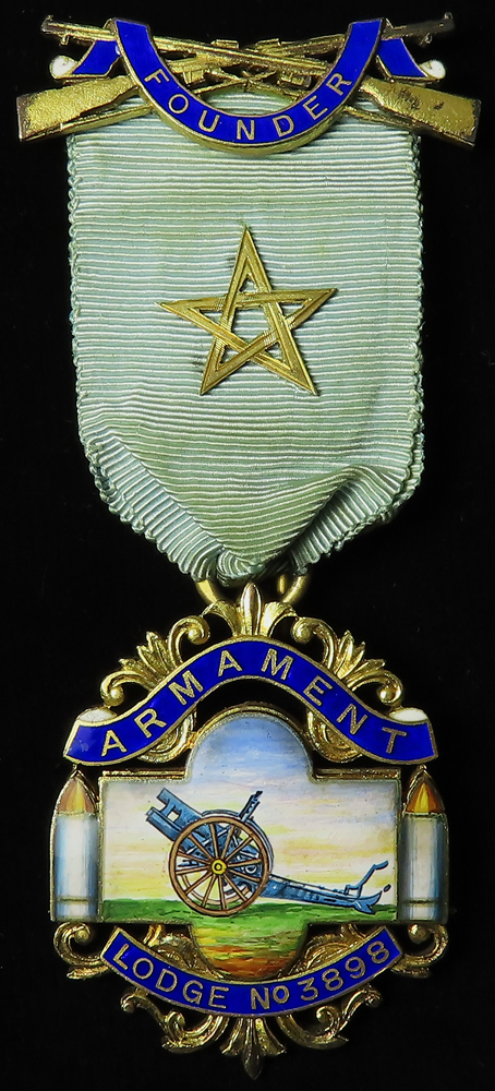 Masonic, WW1 period, Military related silver & enamel Armament Lodge No.3898 Founder's Medal; - Image 2 of 3