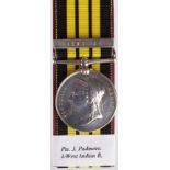 East and West Africa Medal 1892, with 1893-94 clasp, named (3042 Pte J Padmore 1/W.I.R.). With