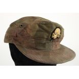 German Camo Forage cap with Waffen SS Skull cap badge, feint size stamp, service wear