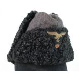 German Luftwaffe cold weather cap with black alpaca ear mufflers, maker stamped