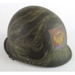 Vietnam War "Quai Dieu" Special Forces Technical Services helmet. Named and dated 1972 inside. No