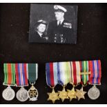 Miniature medals two Naval WW2 groups to Husband & Wife with photographs wearing the full size