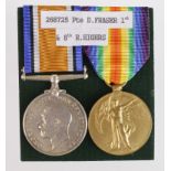 BWM & Victory Medal to 268725 Pte D Fraser R.Highlanders. Served with 1st and 8th Bn's. (2)