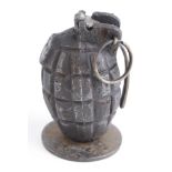 WW2 Mills No.36 Hand Grenade with rifle cup base plate, deactivated.