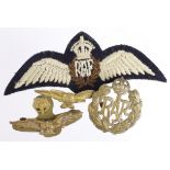 RAF WW2 Kings Crowns original set of pilots wings (unissued) with RAF Officers & Airman's side hat