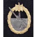 German Naval Coastal Artillery war badge in fitted case