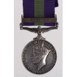 GSM GVI with Palestine 1945-48 clasp named (14483875 Cpl A R Loftus B.W. (Replacement)). Served with