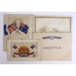 Australian WW1 interest - Silk Military postcard, Comforts Fund card 8th Aug 1918, silk/card