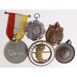 Railway medals (4) and 1 badge, includes (2) L.N.E.R. medals (1 silver & 1 bronze) - 5 items in all