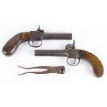19th Century percussion pocket pistols two of one Belgium example the other English with engraved