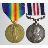 Military Medal GV (154187 Bmbr F E Payne 242/Sge By RGA), and Victory Medal. MM L/G 25/4/1918