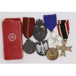 German Nazi medals / badges inc Tank Badge hollow backed, Merit Cross without Swords, Russian