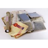 Ephemera - assorted paper items including WW1 interest. Noted: book, envelopes, map, soldiers
