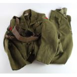 Loyal North Lancs WW1 officer uniform, jacket and trousers with sam brown. Jacket with 'Flights Ltd'