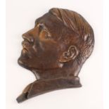 Cast bronzed aluminium Hitler profile wall plaque (approx 8.5"x12" inches)