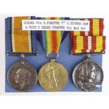 BWM & Victory Medal to 202841 Pte G Forster R.Highlanders. Served with 7th Bn. Wounded 25 June 1917.