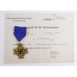 German 40 Year Faithful Service medal with award document to Ternes Peter award 13.11.1939.