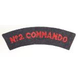 Cloth Badge: No. 2 Commando WW2 embroidered felt shoulder title badge in excellent unworn