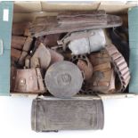 WW1 military equipment including a pair of leather pouches probably French,1915 cartridge belt as