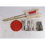 Japanese WW2 collection of thirty press photos with small Japanese silk flag and two paper patriotic
