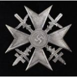 German Condor Legion Spanish Cross with swords, silver grade, in fitted case, L/12 maker marked,