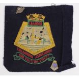 HMNZS Leander blazer badge, Leander Association badge, and Return Services Ass '65' badge. (3)
