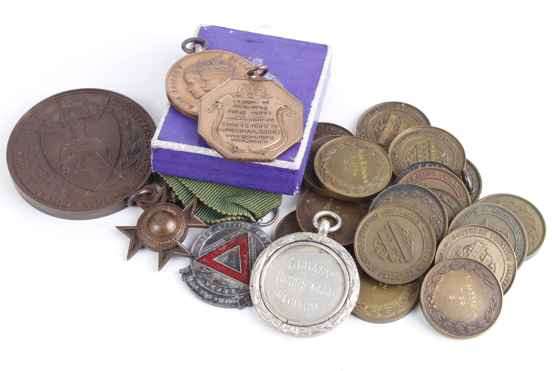 Mixed lot of Medals including a Coventry Education, 1913-15 bronze medal, silver Albany Burns Club