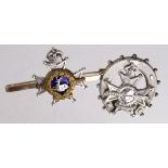 Sweetheart badges (2), Notts & Derby Regt., comprising a 9ct. gold and silver sweetheart badge,