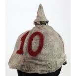 Imperial German Pickelhaube with cloth Trench foul weather cover, unit numbered to front, this not