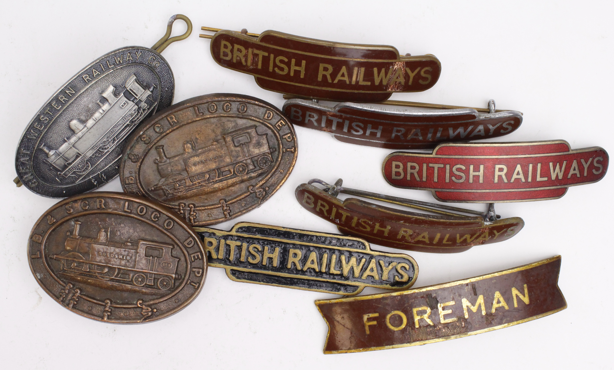 Railway Hat badges comprising 5 British Railway badges, all original but 3 are damaged, 1 damaged