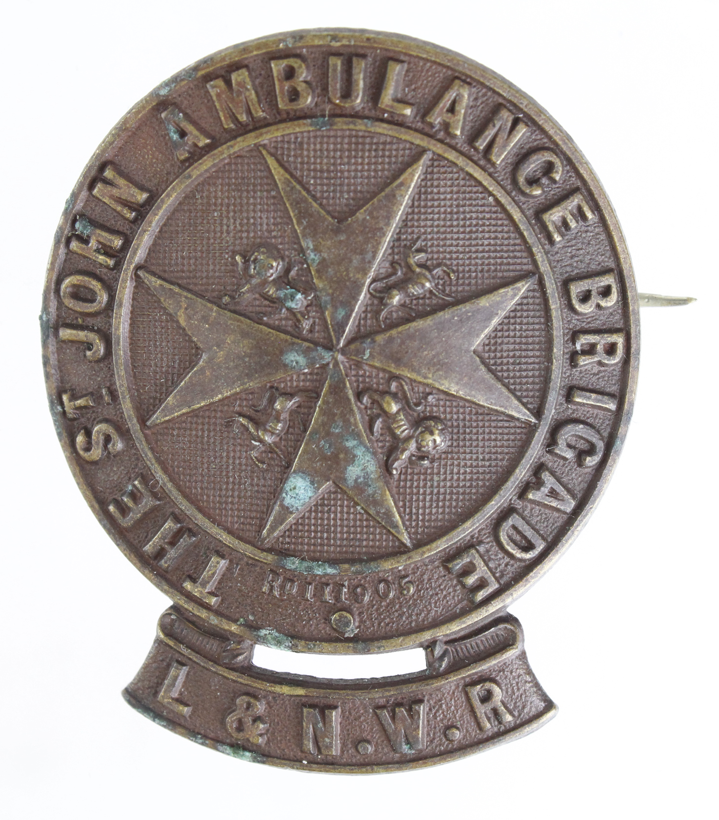 London & North Western Railway St. John Ambulance Brigade bronze badge - pin fitting to the reverse
