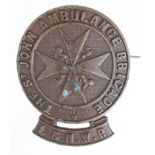 London & North Western Railway St. John Ambulance Brigade bronze badge - pin fitting to the reverse