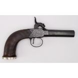 19th Century overcoat pistol signed on the barrel Bentley of London. With engraved frame silver