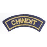 Cloth Badge: Chindit WW2 embroidered felt shoulder title badge in excellent worn condition.