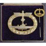 German Kriegsmarine U Boat badge, Schwerin maker marked, as is case, with stickpin