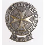 London & North Western Railway St. John Ambulance Brigade white metal badge - pin fitting to the