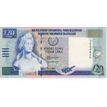 Cyprus 20 Pounds Lira dated 1st April 2004, rare 'Z' prefix REPLACEMENT note with LOW no., last