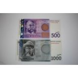 Kyrgyzstan (2), a pair of REPLACEMENT notes, 1000 Sum and 500 Som dated 2010, serial BZ0008660 &