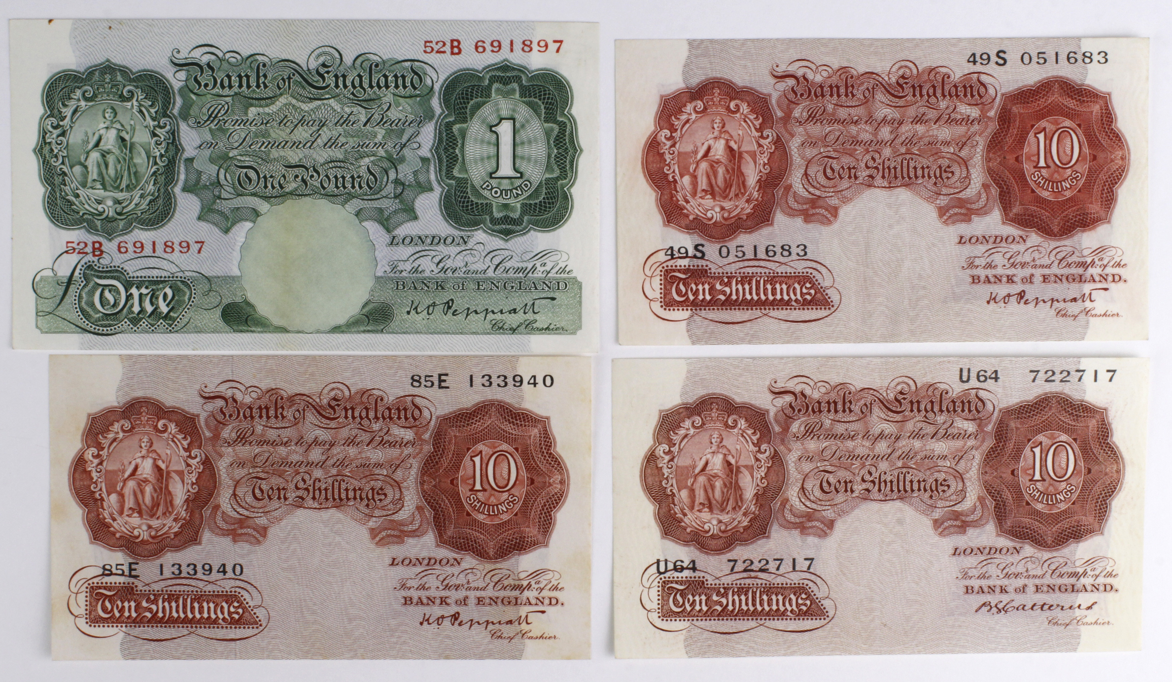 Bank of England (4), Catterns 10 Shillings issued 1930 serial U64 722717 (B223) pressed goodVF,