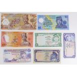 Brunei (7), 5 Ringgit dated 1983, 1 Ringgit dated 1988, 1 Ringgit dated 1996, 100 Ringgit dated