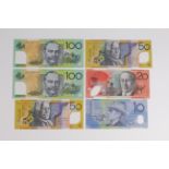 Australia (6), 100 Dollars (2), 50 Dollars (2), 20 Dollars and 10 Dollars, all modern polymer